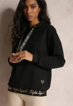 Czarna Bluza z Błyszczącymi Napisami i Cyrkoniami Faenora