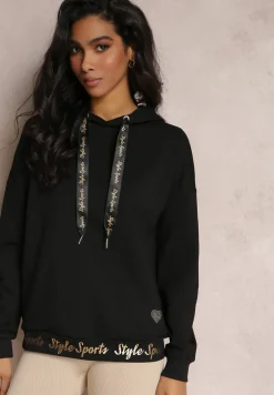Czarna Bluza z Błyszczącymi Napisami i Cyrkoniami Faenora