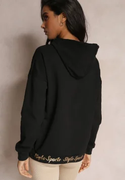 Czarna Bluza z Błyszczącymi Napisami i Cyrkoniami Faenora