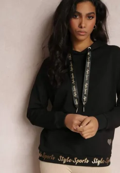 Czarna Bluza z Błyszczącymi Napisami i Cyrkoniami Faenora