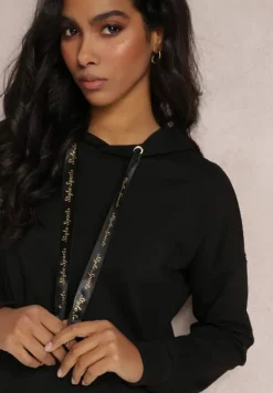Czarna Bluza z Błyszczącymi Napisami i Cyrkoniami Faenora