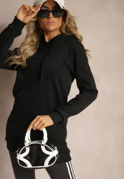 Czarna Bluza z Dodatkiem Bawełny Ozdobiona Sznurkami z Kapturem Mivasia