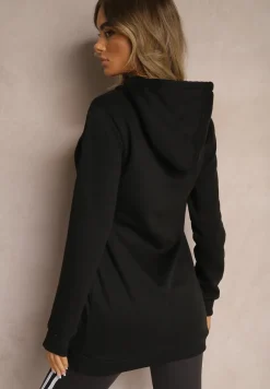 Czarna Bluza z Dodatkiem Bawełny Ozdobiona Sznurkami z Kapturem Mivasia