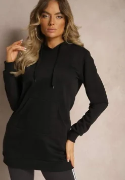 Czarna Bluza z Dodatkiem Bawełny Ozdobiona Sznurkami z Kapturem Mivasia