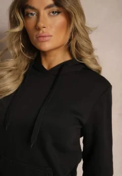 Czarna Bluza z Dodatkiem Bawełny Ozdobiona Sznurkami z Kapturem Mivasia