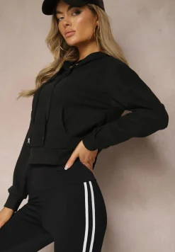 Czarna Bluza z Kapturem i Bawełną Ozdobiona Ściągaczami Evianae