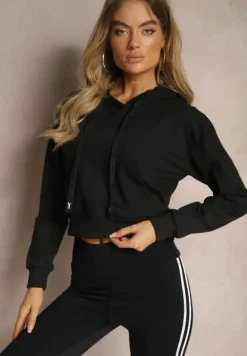 Czarna Bluza z Kapturem i Bawełną Ozdobiona Ściągaczami Evianae