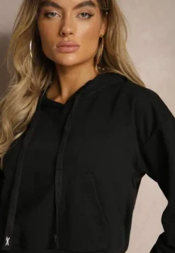 Czarna Bluza z Kapturem i Bawełną Ozdobiona Ściągaczami Evianae