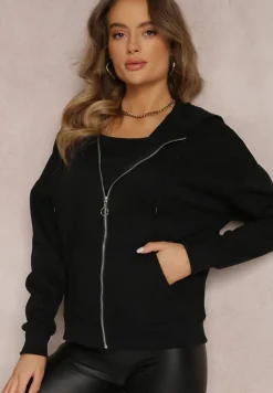 Czarna Bluza z Kapturem i Suwakiem Oversize Des