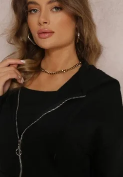 Czarna Bluza z Kapturem i Suwakiem Oversize Des