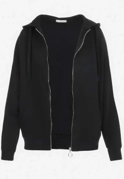 Czarna Bluza z Kapturem i Suwakiem Oversize Des
