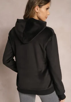 Czarna Bluza z Kapturem i Haftowanym Napisem Lahma