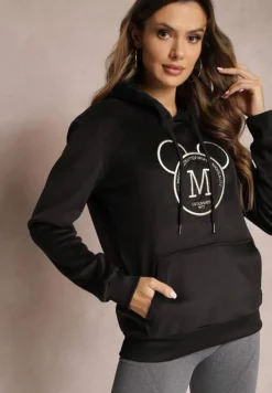 Czarna Bluza z Kapturem i Haftowanym Napisem Lahma