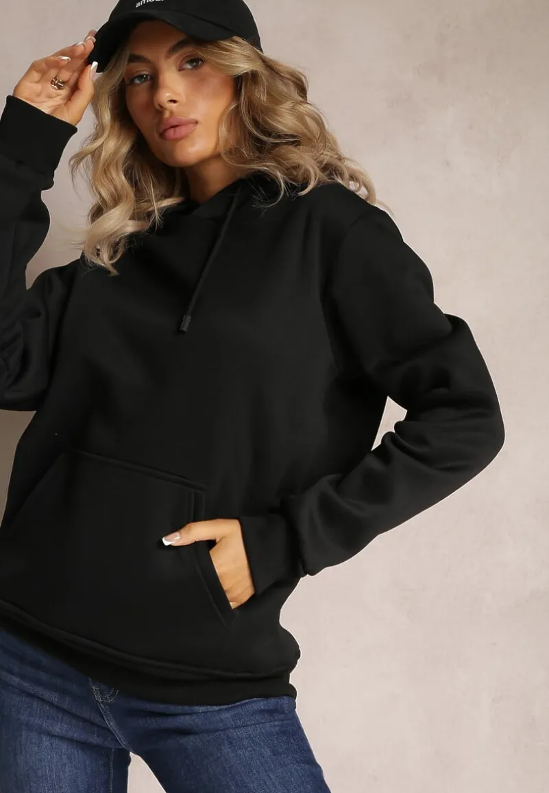 Czarna Bluza z Kapturem i Sznurkami oraz Kieszenią Wykończona Ściągaczami Vrokira