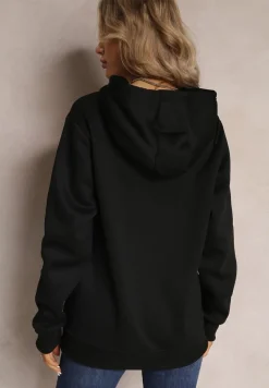 Czarna Bluza z Kapturem i Sznurkami oraz Kieszenią Wykończona Ściągaczami Vrokira