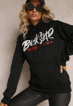 Czarna Bluza z Kapturem i Ściągaczami oraz Kieszenią Paili