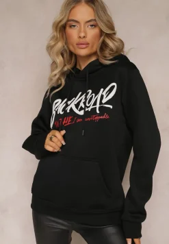 Czarna Bluza z Kapturem i Ściągaczami oraz Kieszenią Paili