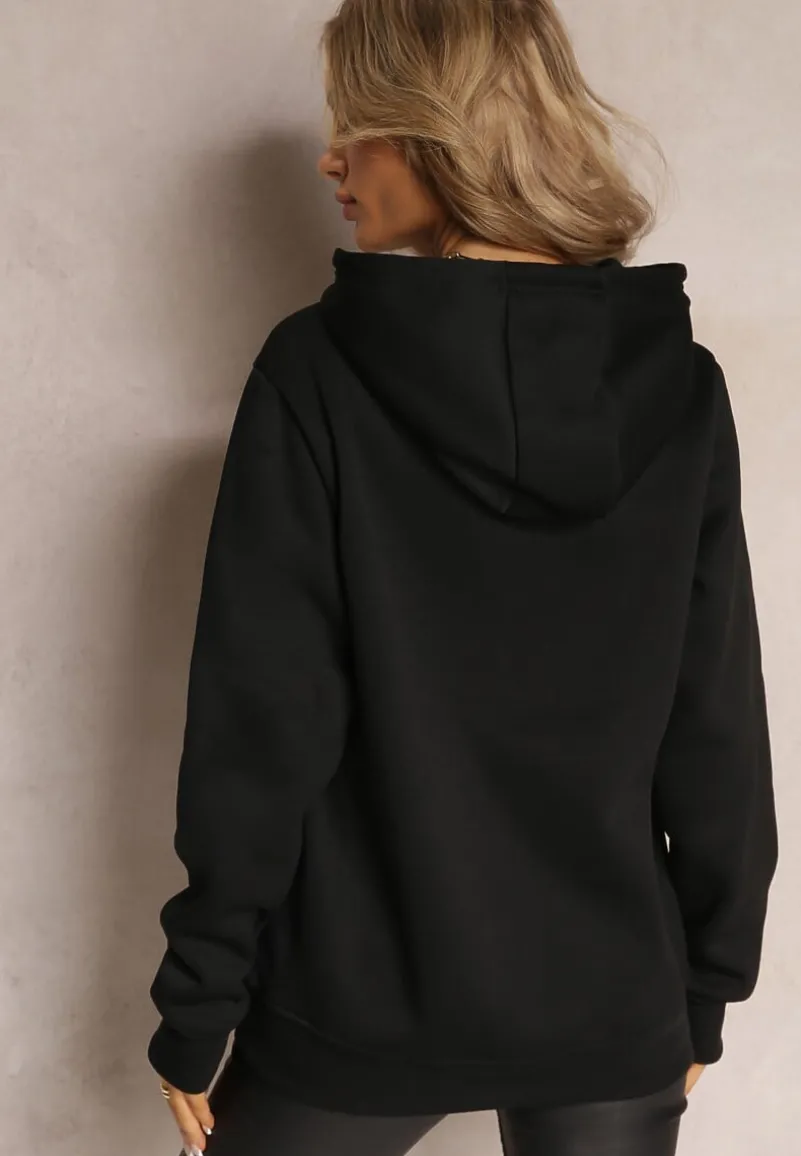 Czarna Bluza z Kapturem i Ściągaczami oraz Kieszenią Paili