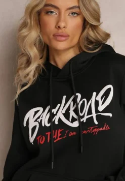 Czarna Bluza z Kapturem i Ściągaczami oraz Kieszenią Paili