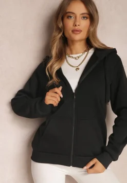Czarna Bluza z Kapturem Zapinana na Suwak Edan