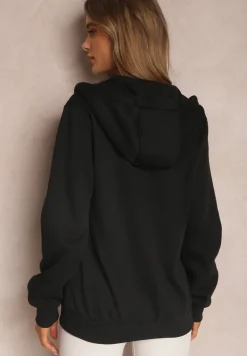 Czarna Bluza z Kapturem Zapinana na Suwak Edan