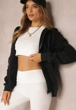 Czarna Bluza z Kapturem Zapinana na Suwak Edan