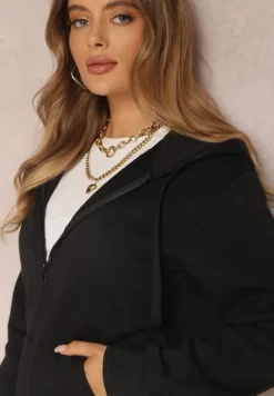 Czarna Bluza z Kapturem Zapinana na Suwak Edan