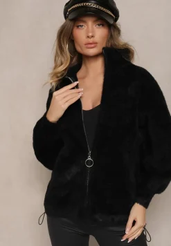 Czarna Bluza z Wełną ze Ściągaczami i Kołnierzykiem Enadelis