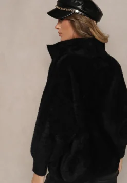Czarna Bluza z Wełną ze Ściągaczami i Kołnierzykiem Enadelis