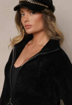 Czarna Bluza z Wełną ze Ściągaczami i Kołnierzykiem Enadelis