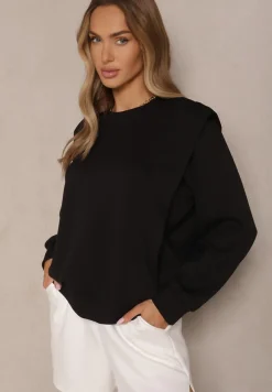 Czarna Bluza z Wiskozą z Szerokimi Ramionami Alioris