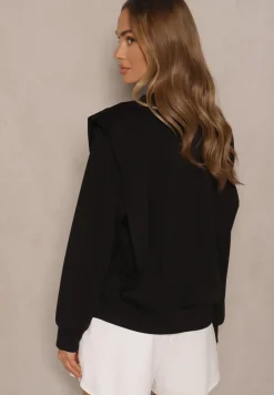 Czarna Bluza z Wiskozą z Szerokimi Ramionami Alioris