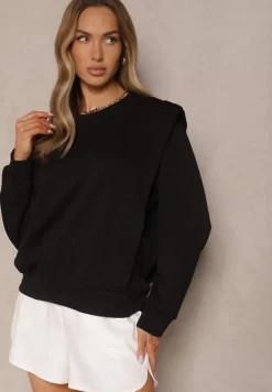 Czarna Bluza z Wiskozą z Szerokimi Ramionami Alioris