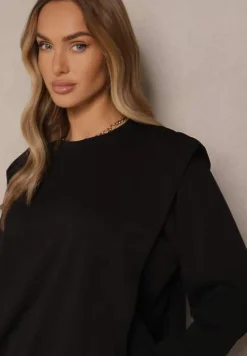 Czarna Bluza z Wiskozą z Szerokimi Ramionami Alioris