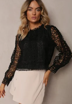Czarna Bluzka Koronkowa Nohames