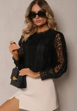 Czarna Bluzka Koronkowa Nohames