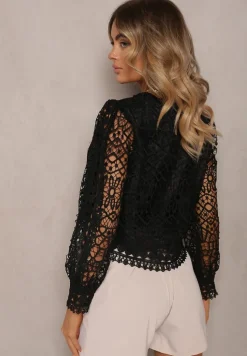 Czarna Bluzka Koronkowa Nohames