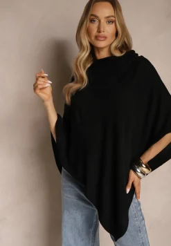 Czarna Bluzka Narzutka o Asymetrycznym Fasonie Oversize Daiko