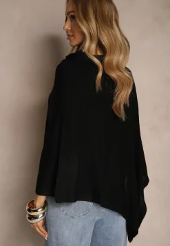 Czarna Bluzka Narzutka o Asymetrycznym Fasonie Oversize Daiko