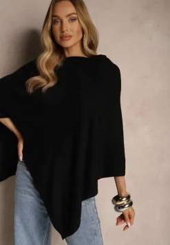 Czarna Bluzka Narzutka o Asymetrycznym Fasonie Oversize Daiko