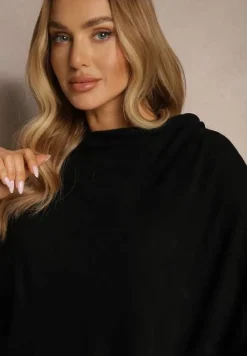 Czarna Bluzka Narzutka o Asymetrycznym Fasonie Oversize Daiko