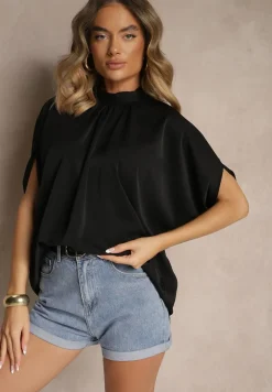 Czarna Bluzka o Kroju Nietoperza z Wiązaniem Rinwenna