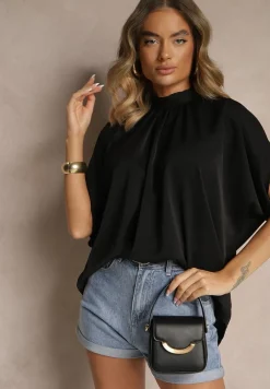 Czarna Bluzka o Kroju Nietoperza z Wiązaniem Rinwenna