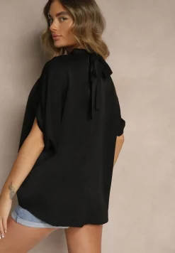 Czarna Bluzka o Kroju Nietoperza z Wiązaniem Rinwenna