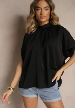 Czarna Bluzka o Kroju Nietoperza z Wiązaniem Rinwenna