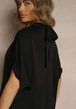Czarna Bluzka o Kroju Nietoperza z Wiązaniem Rinwenna