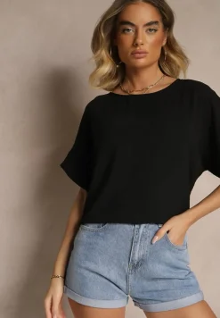 Czarna Bluzka w Stylu Nietoperza Fadeasia