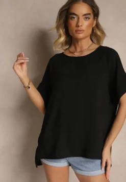 Czarna Bluzka w Stylu Nietoperza Fadeasia