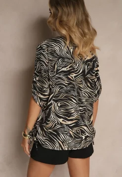 Czarna Bluzka z Bawełną z Abstrakcyjnym Motywem Lumenirae