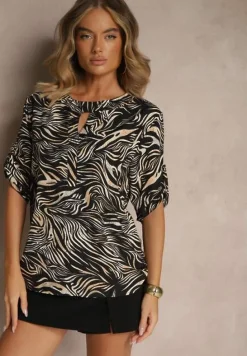 Czarna Bluzka z Bawełną z Abstrakcyjnym Motywem Lumenirae